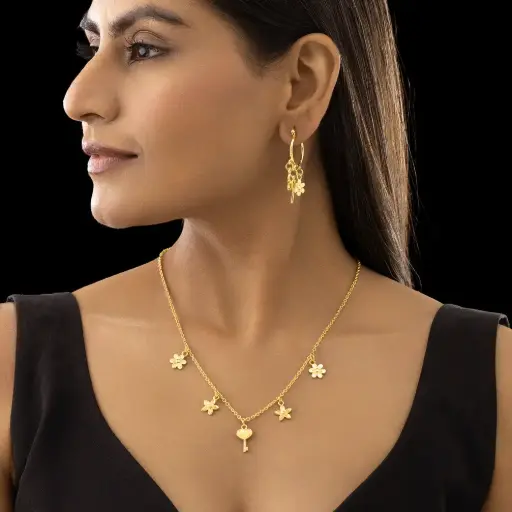 Multi-Charm Chain Necklace Set With Earrings