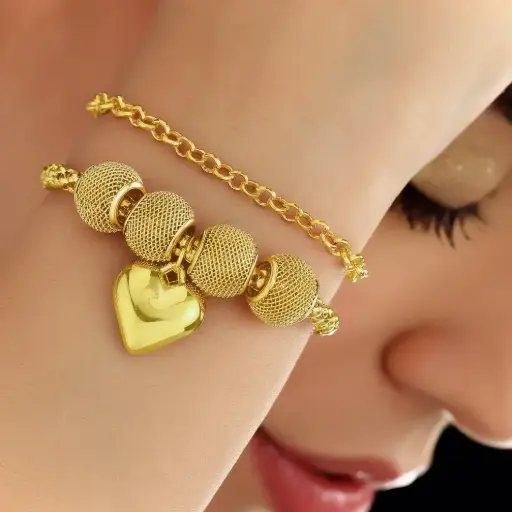 Wear Finery Golden Heart Charms Bracelet (Adjustable Size)