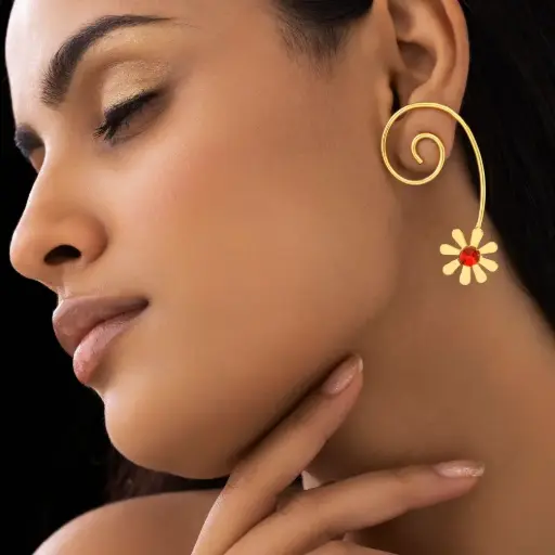 Wear Finery Spiral-Wired Dangle Earrings with Floral Accent