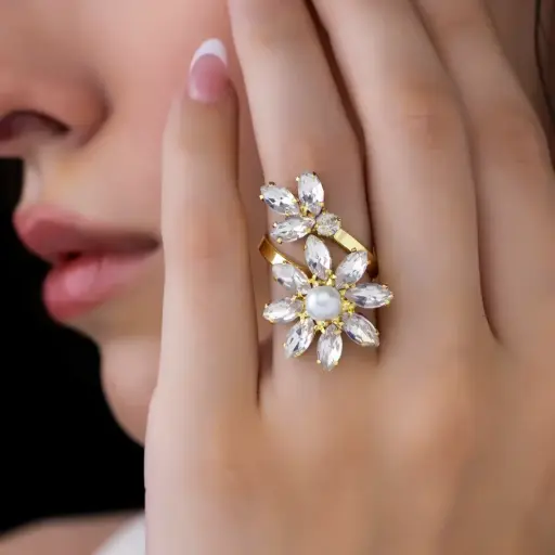Wear Finery Crystal Flower Ring (Adjustable Size)