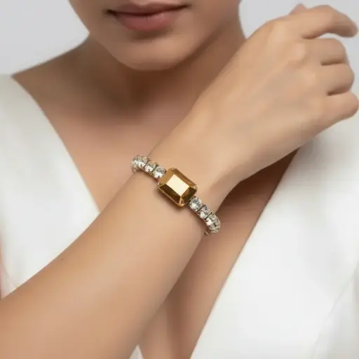 Wear Finery Crystal Stretchable Bracelet with Opaque Golden Center Stone